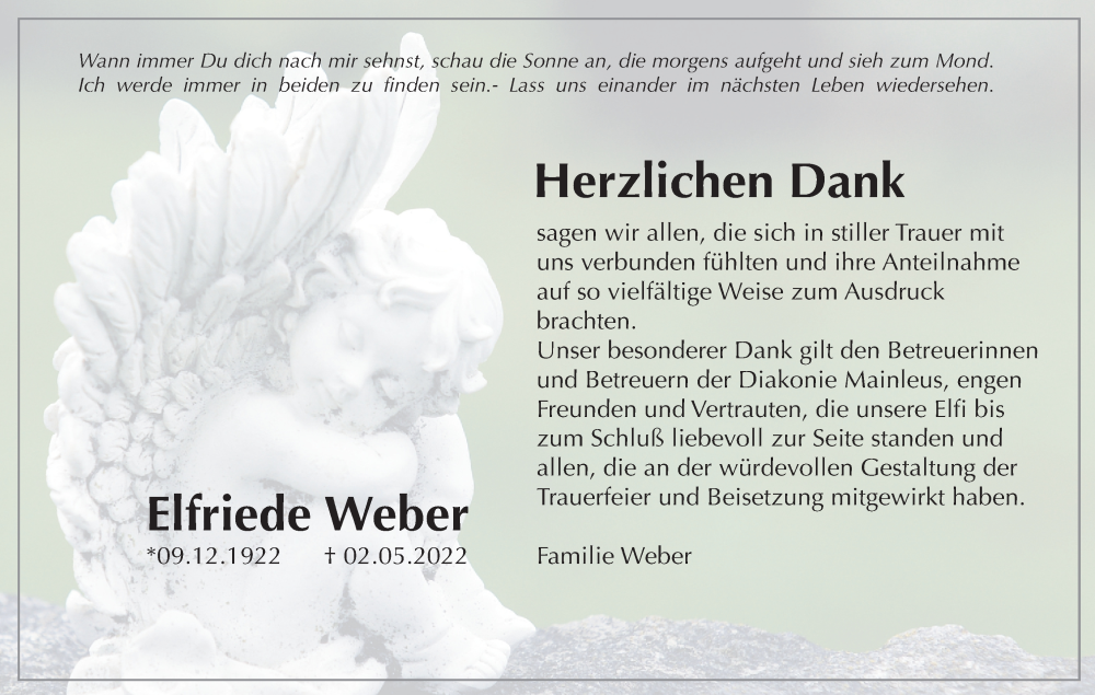  Traueranzeige für Elfriede Weber vom 21.05.2022 aus MGO