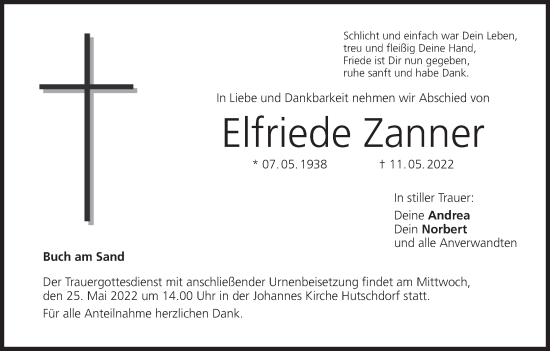 Anzeige von Elfriede Zanner von MGO