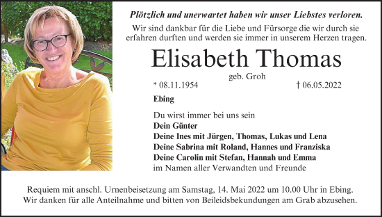 Anzeige von Elisabeth Thomas von MGO
