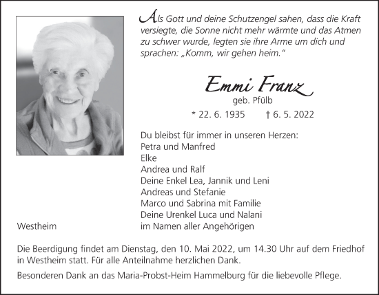 Anzeige von Emmi Franz von MGO