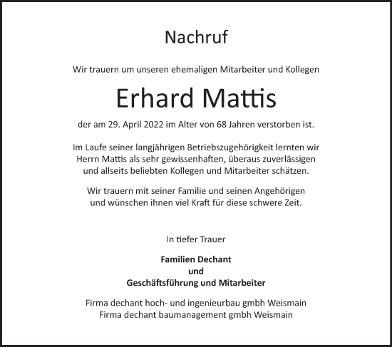 Anzeige von Erhard Mattfis von MGO