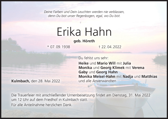 Anzeige von Erika Hahn von MGO