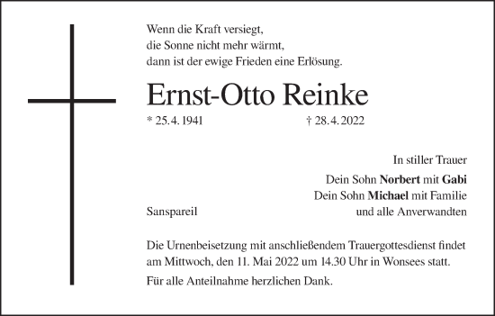 Anzeige von Ernst-Otto Reinke von MGO