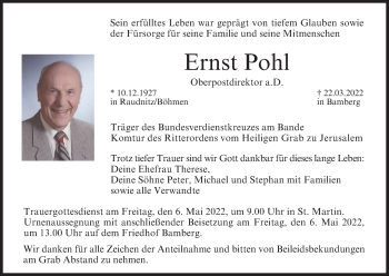 Anzeige von Ernst Pohl von MGO
