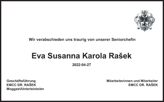 Anzeige von Eva Susanna Karola Raek von MGO