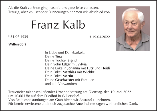 Anzeige von Franz Kalb von MGO