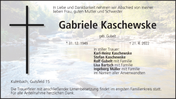 Anzeige von Gabriele Kaschewske von MGO