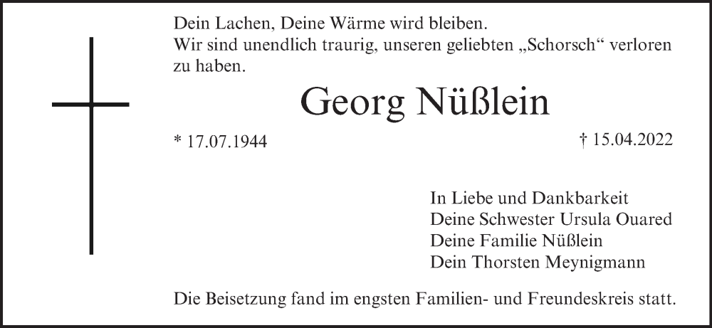  Traueranzeige für Georg Nüßlein vom 14.05.2022 aus MGO
