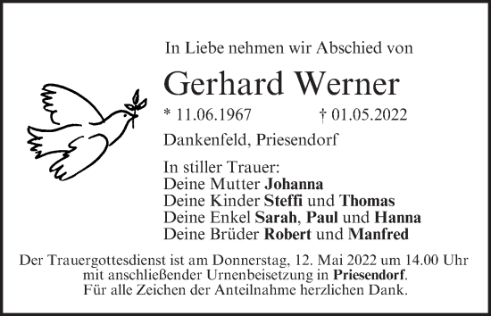 Anzeige von Gerhard Werner von MGO