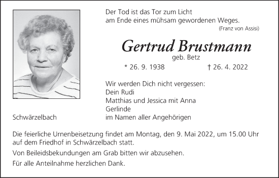 Anzeige von Gertrud Brustmann von MGO