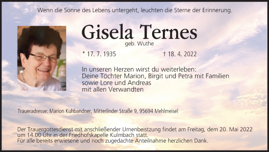 Anzeige von Gisela Ternes von MGO