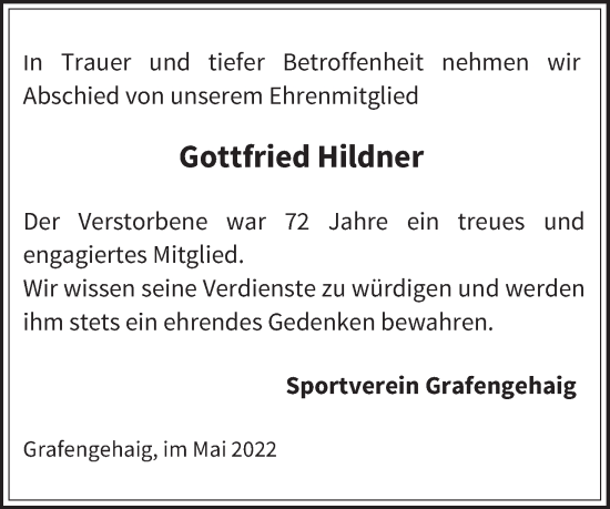 Anzeige von Gottfried Hildner von MGO