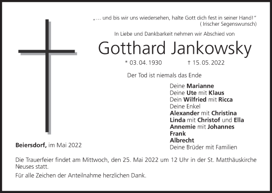 Anzeige von Gotthard Jankowsky von MGO