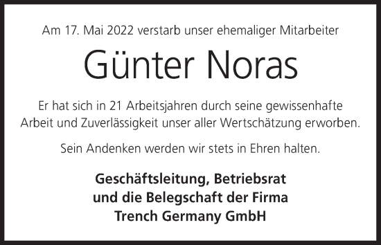 Anzeige von Günter Noras von MGO