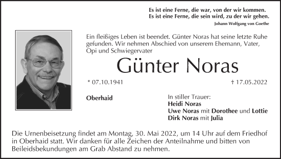 Anzeige von Günter Noras von MGO