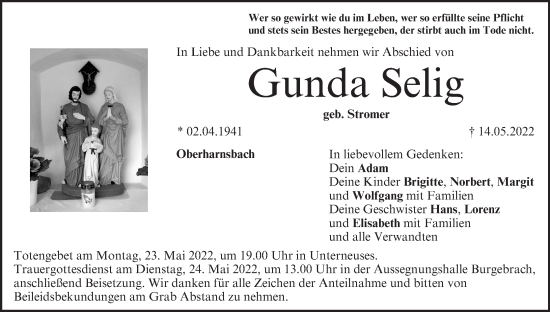 Anzeige von Gunda Selig von MGO