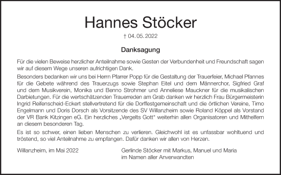 Anzeige von Hannes Stöcker von MGO