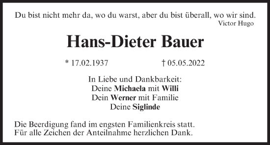 Anzeige von Hans-Dieter Bauer von MGO