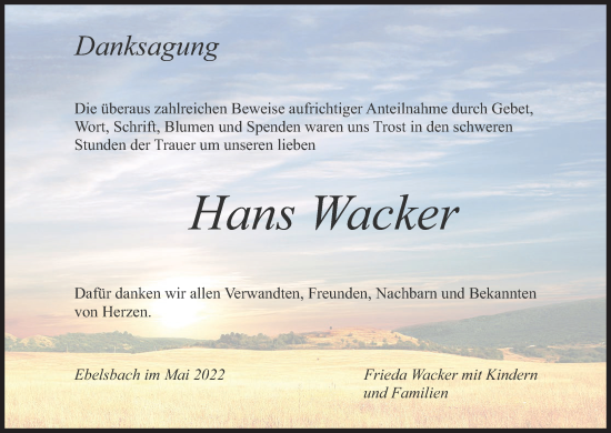 Anzeige von Hans Wacker von MGO