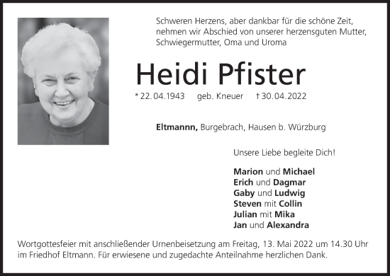 Anzeige von Heidi Pfister von MGO