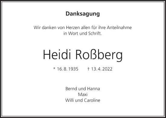 Anzeige von Heidi Roßberg von MGO