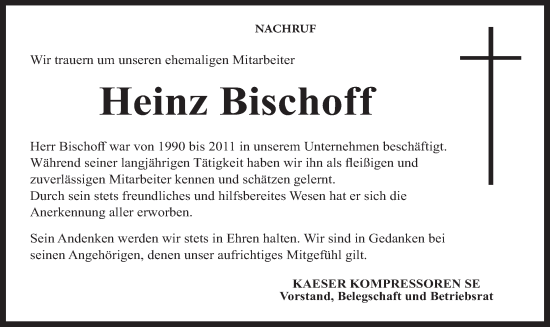 Anzeige von Heinz Bischoff von MGO