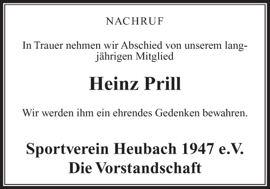 Anzeige von Heinz Prill von MGO
