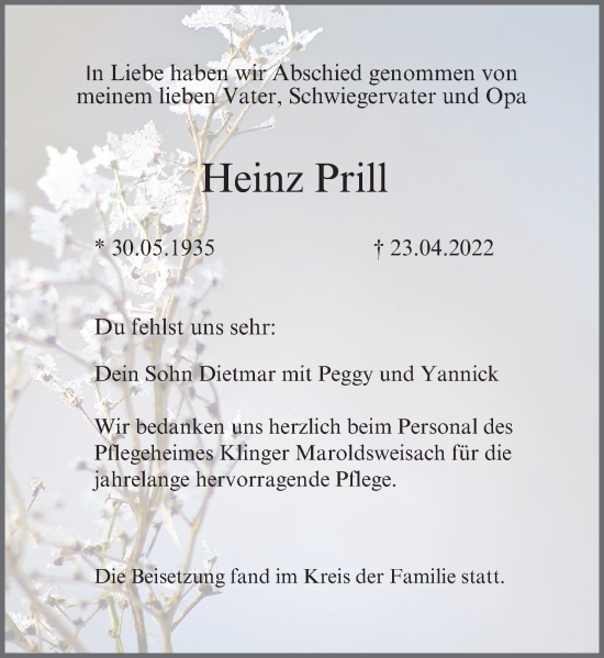 Anzeige von Heinz Prill von MGO