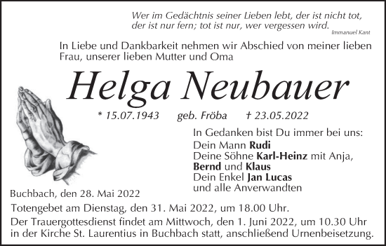 Anzeige von Helga Neubauer von MGO