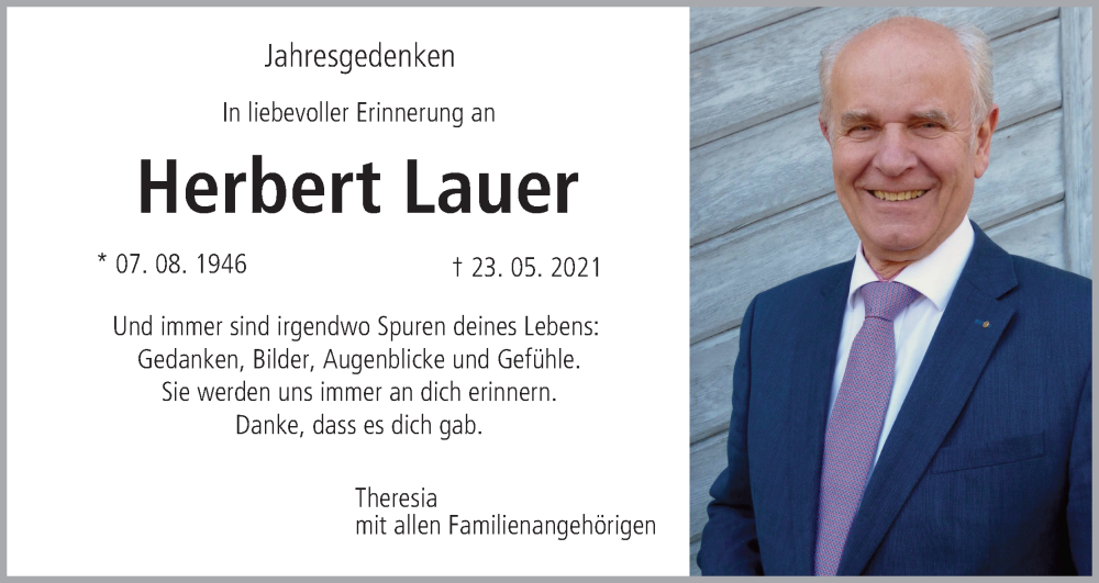  Traueranzeige für Herbert Lauer vom 23.05.2022 aus MGO