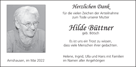 Anzeige von Hilde Büttner von MGO