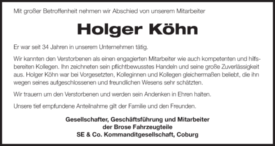 Anzeige von Holger Köhn von MGO