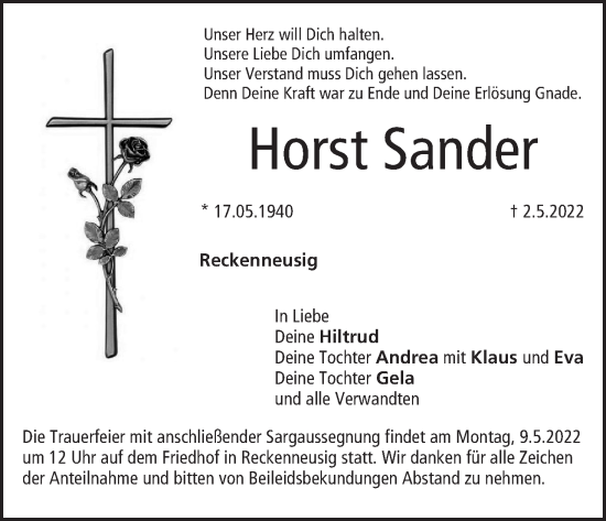 Anzeige von Horst Sander von MGO