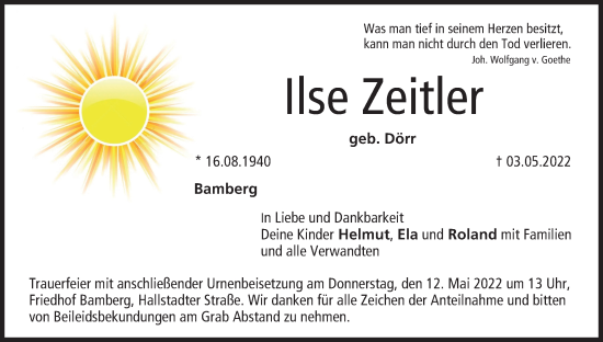 Anzeige von Ilse Zeltler von MGO