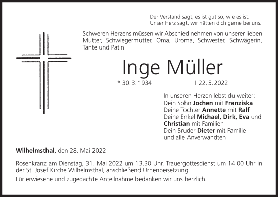 Anzeige von Inge Müller von MGO
