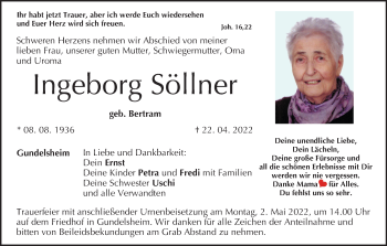 Anzeige von Ingeborg Söllner von MGO