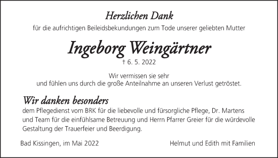 Anzeige von Ingeborg Weingärtner von MGO