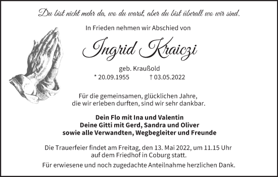 Anzeige von Ingrid Kraiczi von MGO