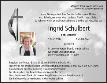 Anzeige von Ingrid Schulbert von MGO