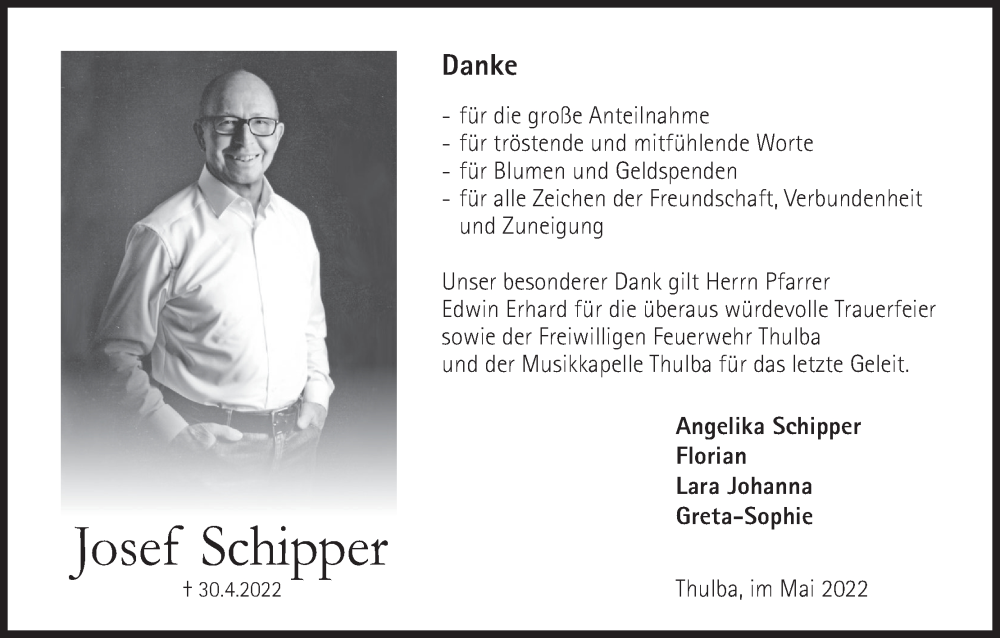  Traueranzeige für Josef Schipper vom 21.05.2022 aus MGO