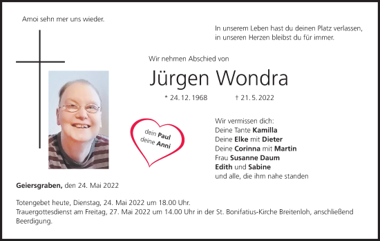 Anzeige von Jürgen Wondra von MGO