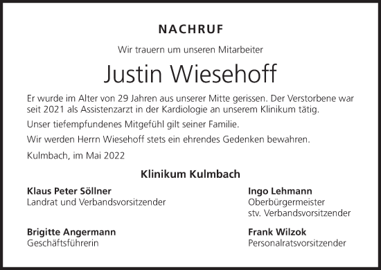 Anzeige von Justin Wiesehoff von MGO