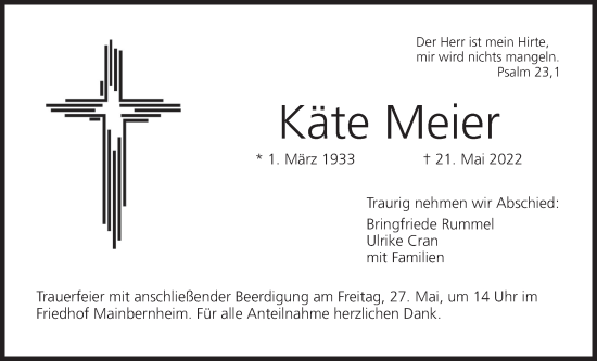 Anzeige von Käte Meier von MGO