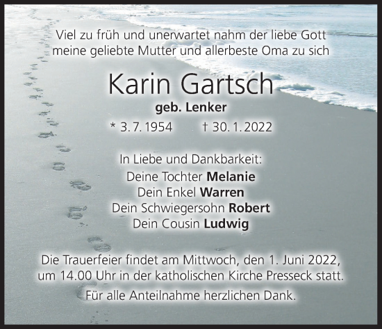 Anzeige von Karin Gartsch von MGO