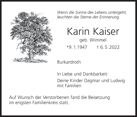 Anzeige von Karin Kaiser von MGO