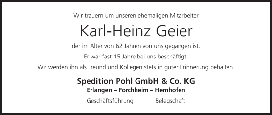 Anzeige von Karl-Heinz Geier von MGO
