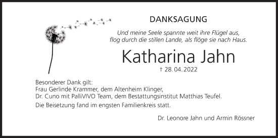 Anzeige von Katharina Jahn von MGO