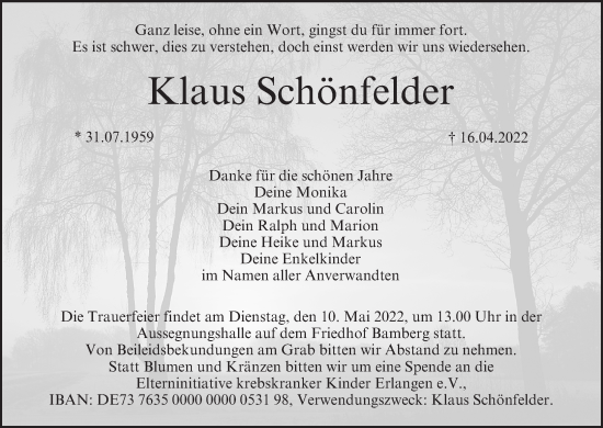 Anzeige von Klaus Schönfelder von MGO
