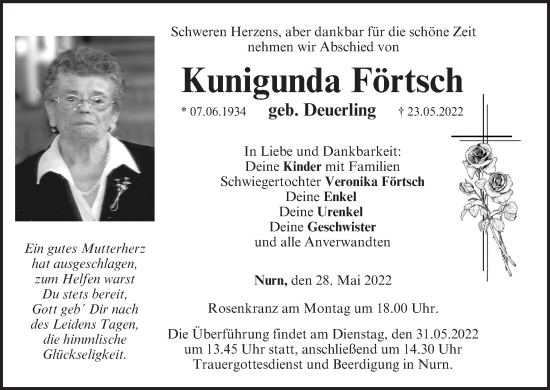 Anzeige von Kunigunda Förtsch von MGO