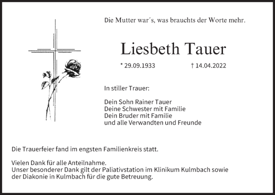 Anzeige von Liesbeth Tauer von MGO